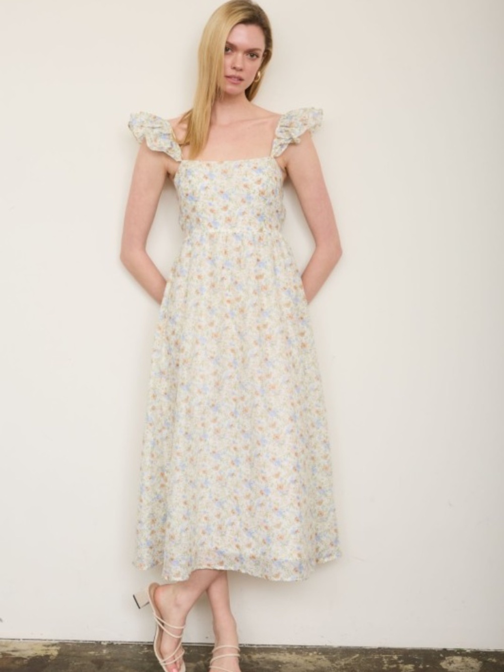 Floral Ruffle Strap Midi Dress - Picture 2 of 6